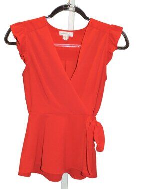 Monteau Red V-Neck Tie-Waist Blouse